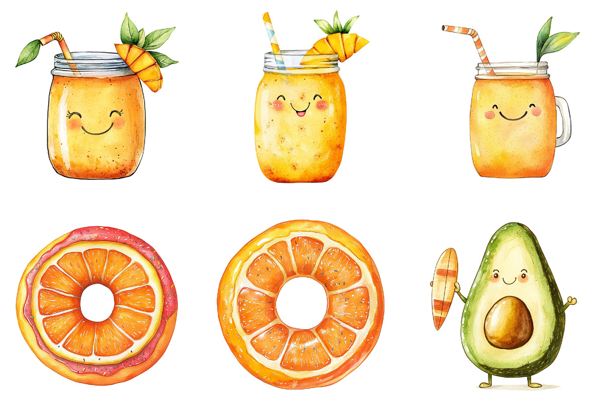 Summer Cute Fruits and Foods Clipart, a Seasonal Illustration by DreamArtGraphic (Photo 3 of 4)