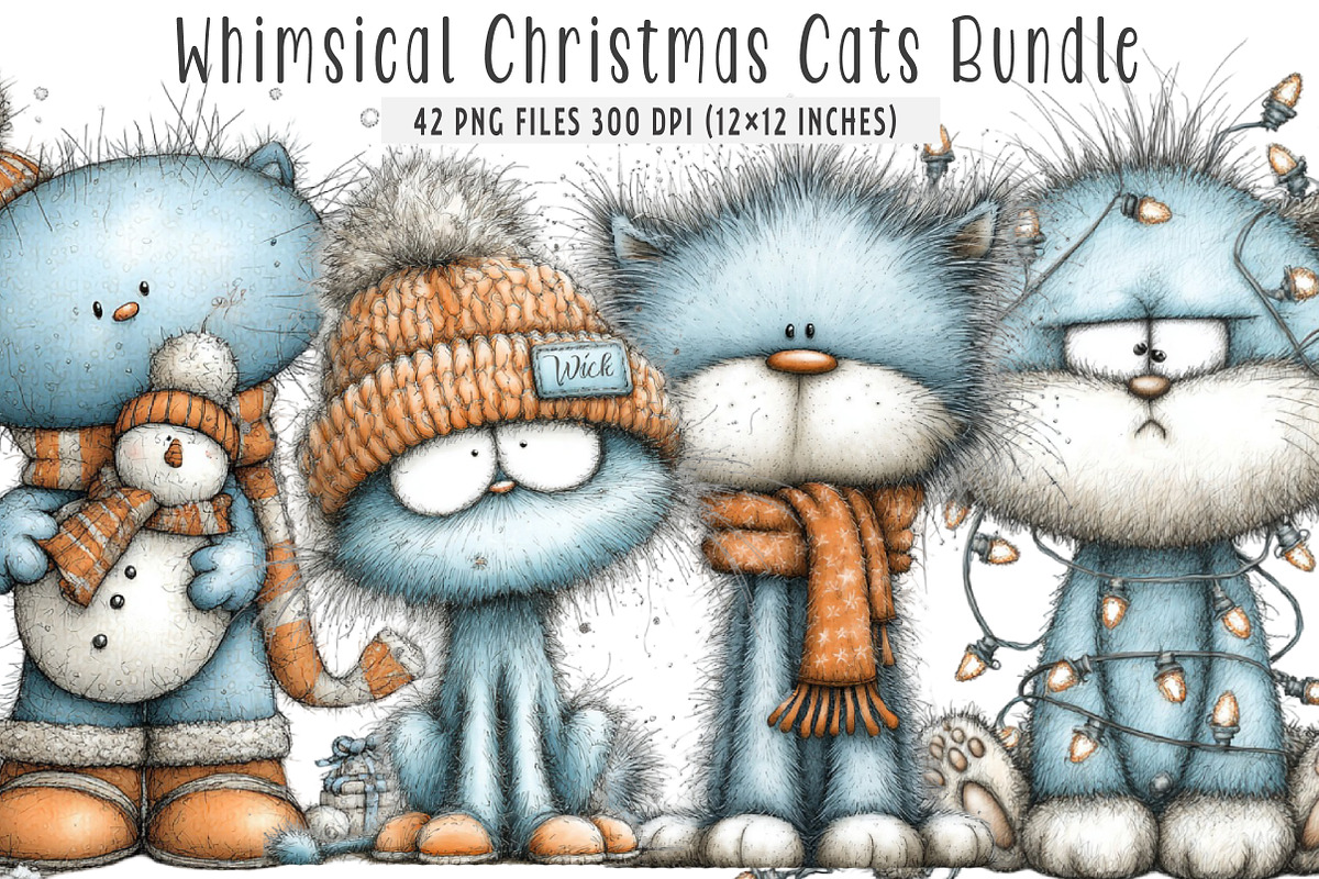 Whimsical Christmas Cats Clipart, an Illustration by SinaCreation (Photo 1 of 7)