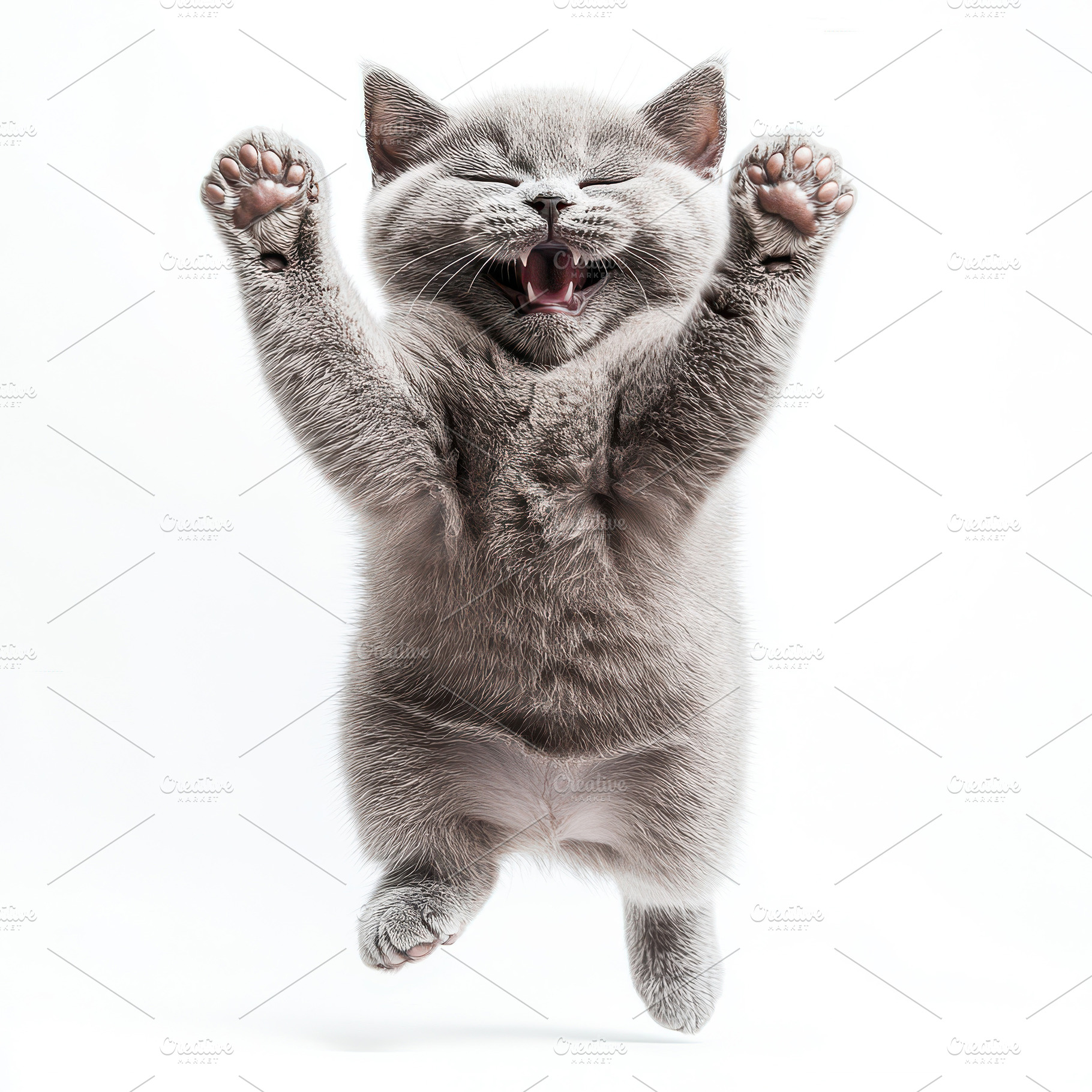 Playful Gray Kitten Leaps Joyfully W, an Animal Photo by Pixeness