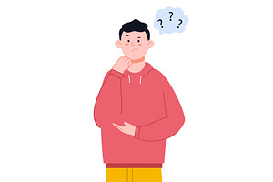 Young man has trouble. Guy thinking, an Illustration by LadadikArt