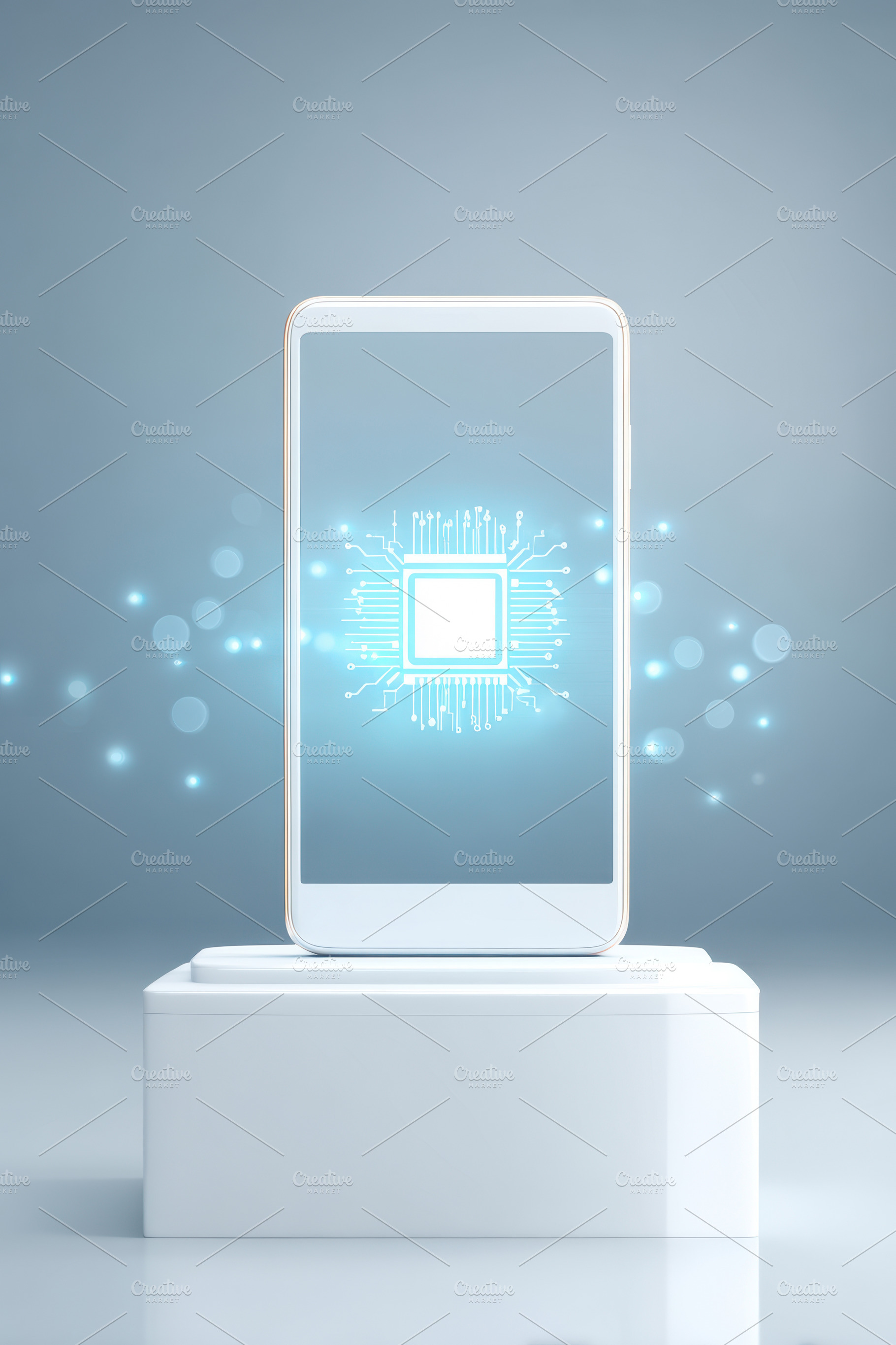 Smartphone with glowing microchip design, a Technology Photo by AlyaAnd