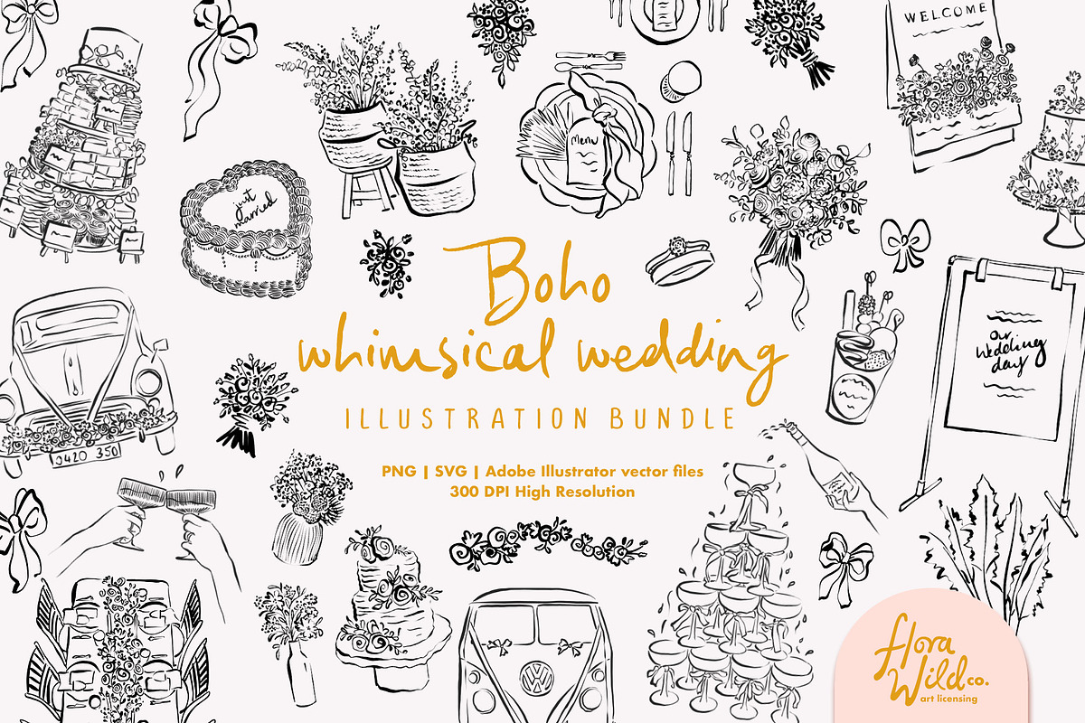 Boho Whimsical Wedding Clipart, an Illustration by Flora Wild Designs (Photo 1 of 10)