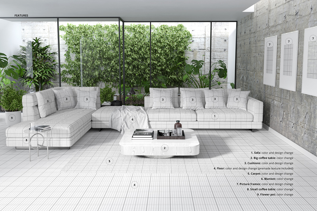 Room with Corner Sofa Pillow Mockup, a Household Mockup by creatsy2 (Photo 3 of 4)