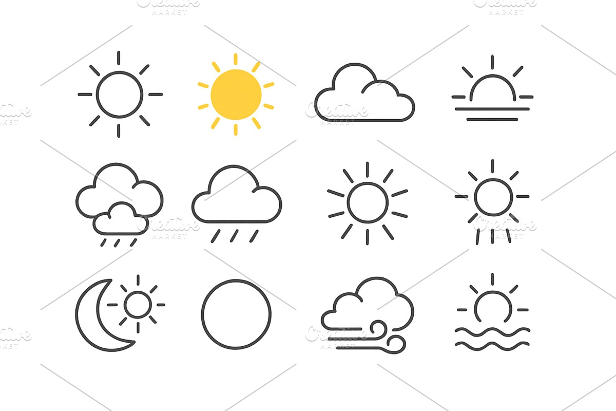 Weather icons depicting various, an Illustration by ZinetroN