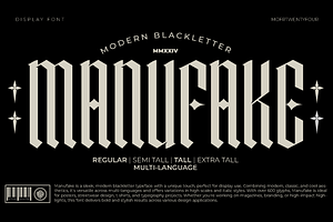 Manufake - Sleek Tall Blackletter, a Blackletter Font by Mofr 24