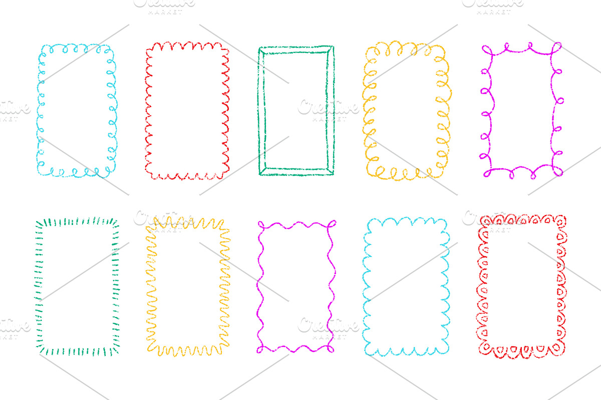 Crayon Chalk Doodle Scalloped Frames, an Object Graphic by Elena Pimukova (Photo 1 of 11)