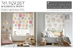 Nursery Roll Blinds & Pillow Mockups, a Household Mockup by mock-ups