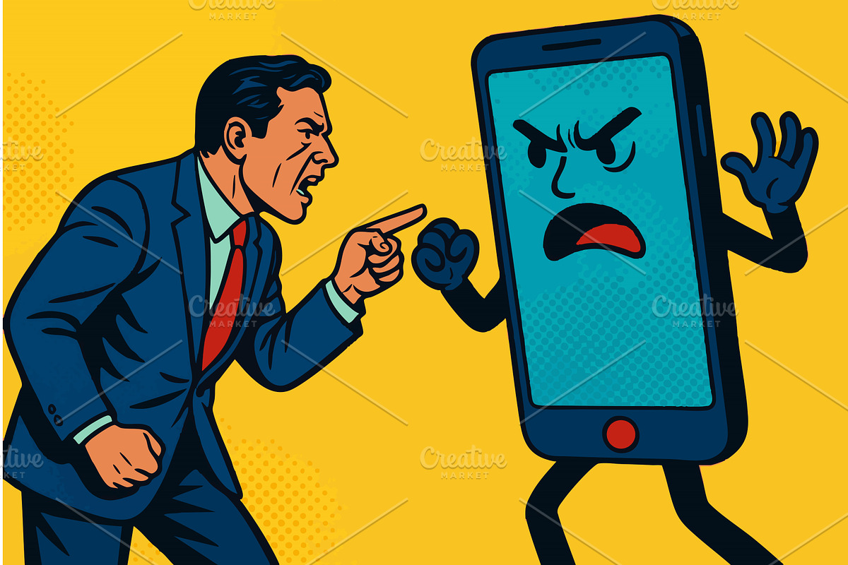 Angry Businessman Arguing Smartphone, a Person Illustration by AlexArt