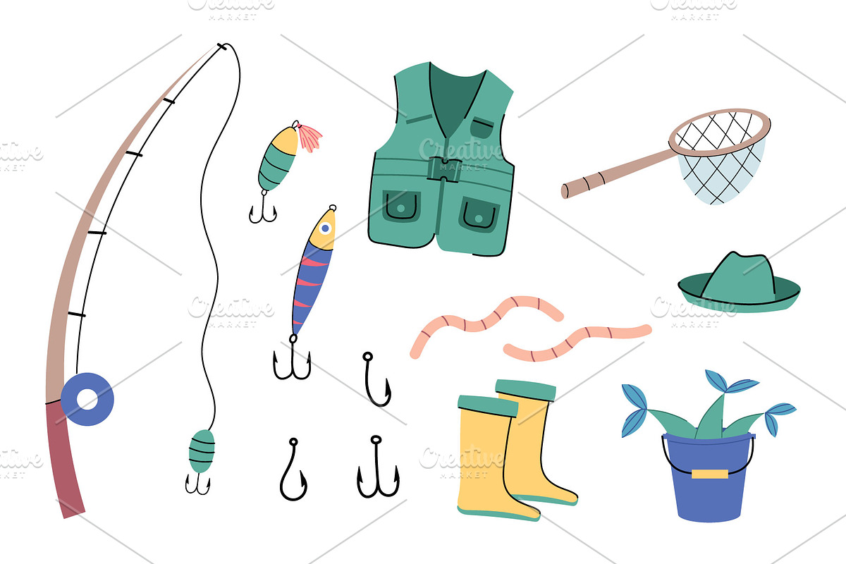 Cute Fishing Clipart Set, a Sport Illustration by Milota (Photo 2 of 2)