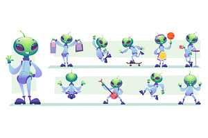 Aliens. Cartoon mascot in action, an Illustration by Onyx