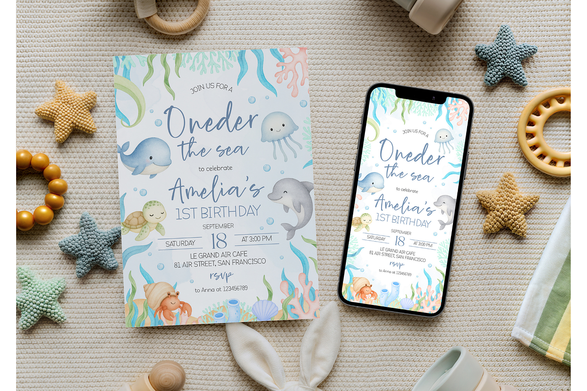 Oneder The Sea Birthday Bundle, a Templates & Theme by Digital_Mind (Photo 7 of 8)