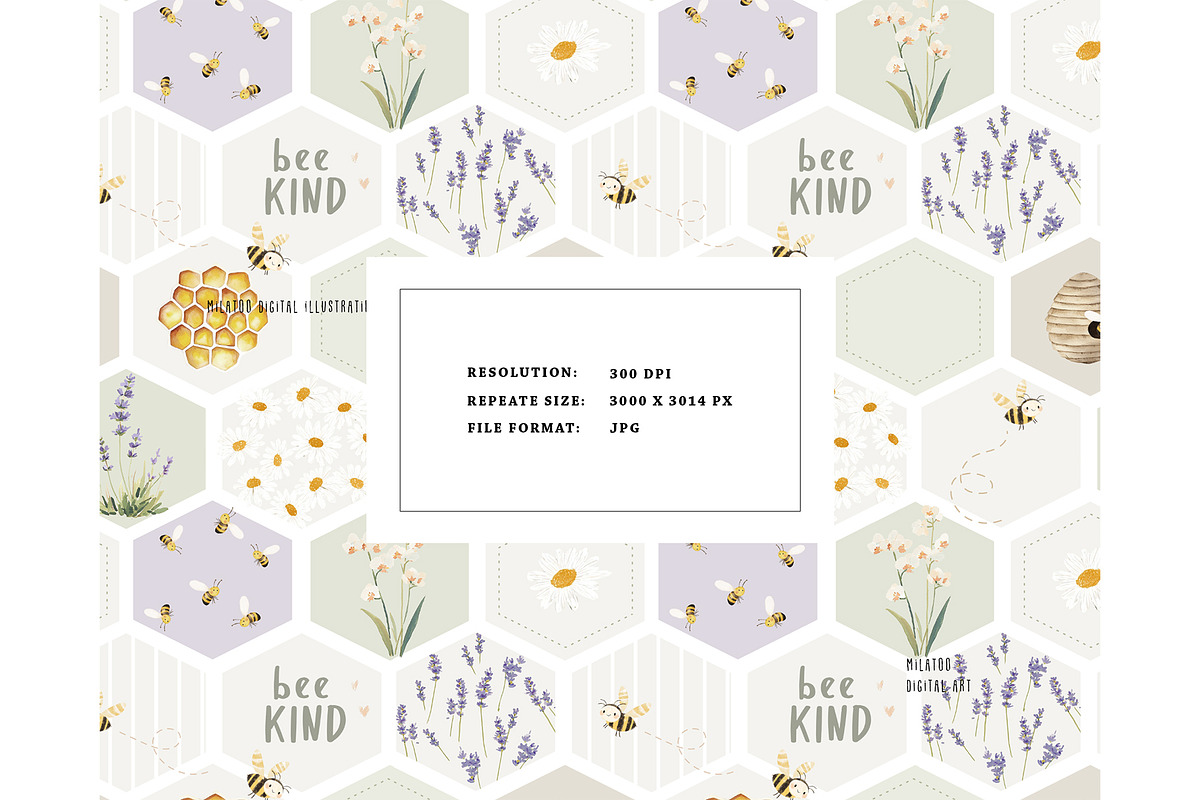 Bee Lavender Field pattern Honeybee, a Pattern Graphic by Milatoo (Photo 3 of 3)