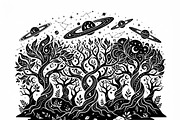 50 Mystical Galaxy Forest Silhouette, a Technology Illustration by Amazin_art (Thumbnail 10 of 41)
