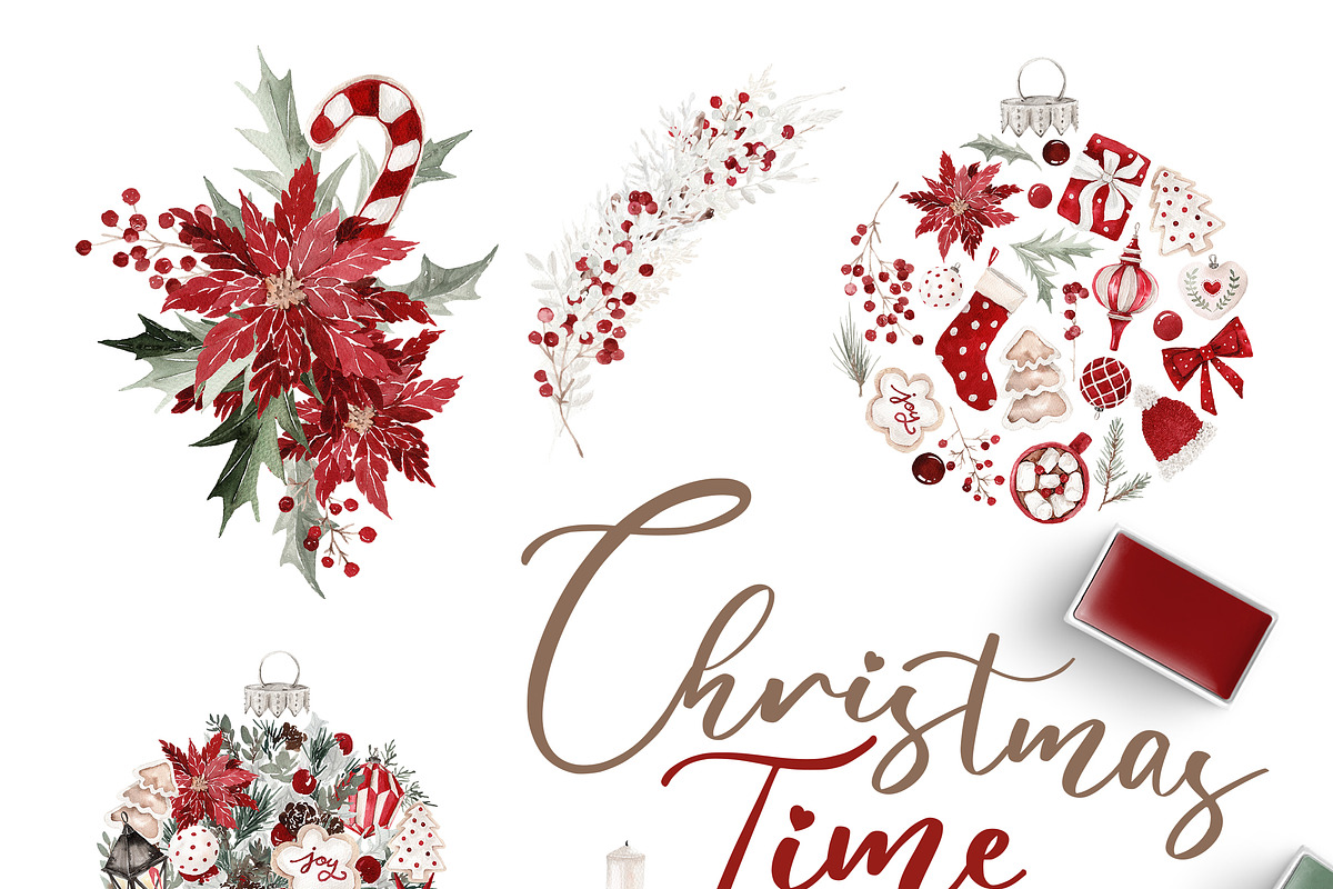 Watercolor Clipart - CHRISTMAS TIME, a Decorative Illustration by Beigetime (Photo 11 of 15)