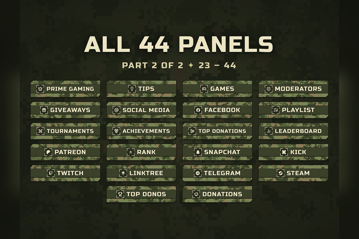 Camo Twitch & Kick Panels, an Object Graphic by Gear Store (Photo 3 of 11)