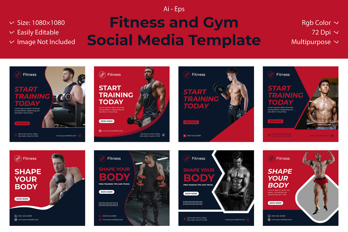 Fitness and Gym Instagram Template, a Social Media Template by Lakhan1998 (Photo 1 of 3)