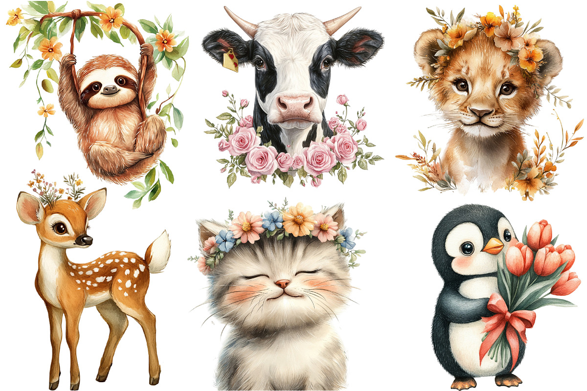 Floral Animals Clipart, an Illustration by Designworld (Photo 6 of 6)