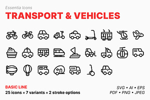 Transport & vehicles icons (Line), an Outline Icon by Totto House