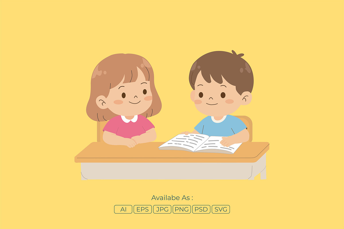 Kids Reading Book Together School, a Person Illustration by Partikusi Design (Photo 2 of 3)