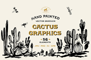 Hand Painted Cactus Vector Graphics