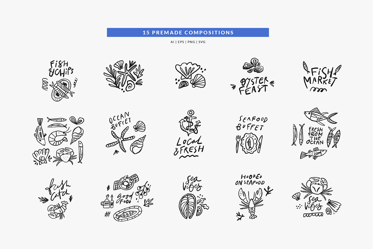 Seafood Menu | Hand drawn clipart, a Food Illustration by Favete Art (Photo 4 of 9)