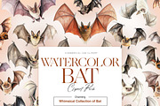 Watercolor Bat Clipart, Cute Bat PNG, an Animal Illustration by BrushstrokeArtGB (Thumbnail 1 of 9)