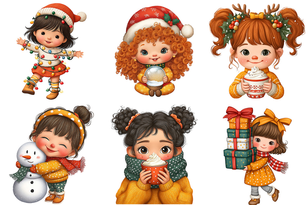 Quirky Christmas Girls Clipart, an Illustration by Craft Nest (Photo 4 of 11)