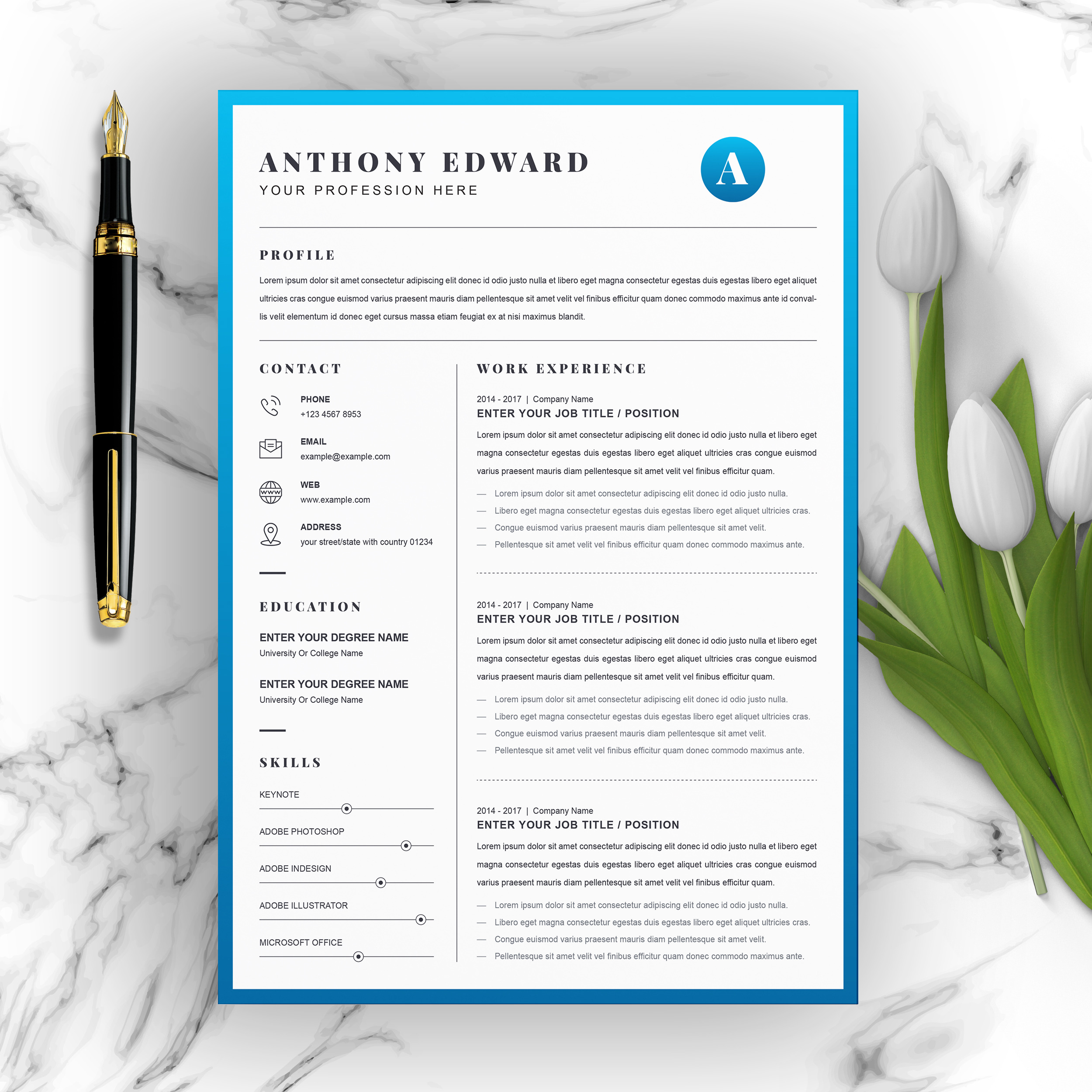 4 Pages Modern Resume / CV Template, a Resume Template by ResumeInventor