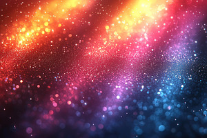 Colorful glowing glitter particles in red yellow purple and blue bokeh light pa, an Abstract Photo by José Manuel Gelpi