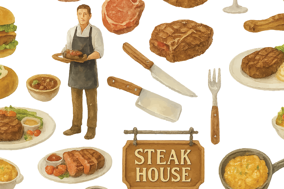 Steak House Food Illustration, an Object Graphic by RT Studio (Photo 4 of 4)