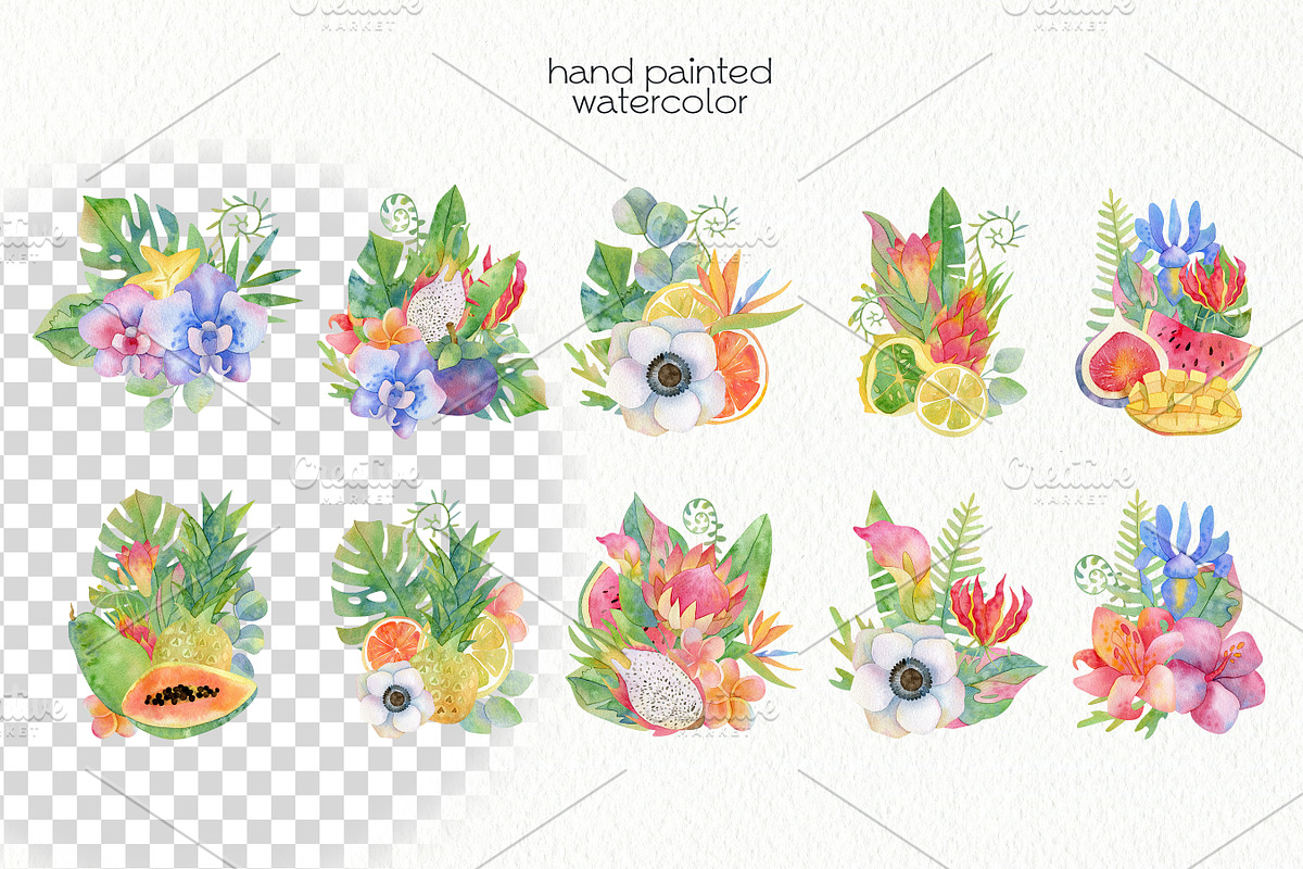 Watercolor Tropical Clipart, a Food Illustration by OllyKo Art (Photo 6 of 8)