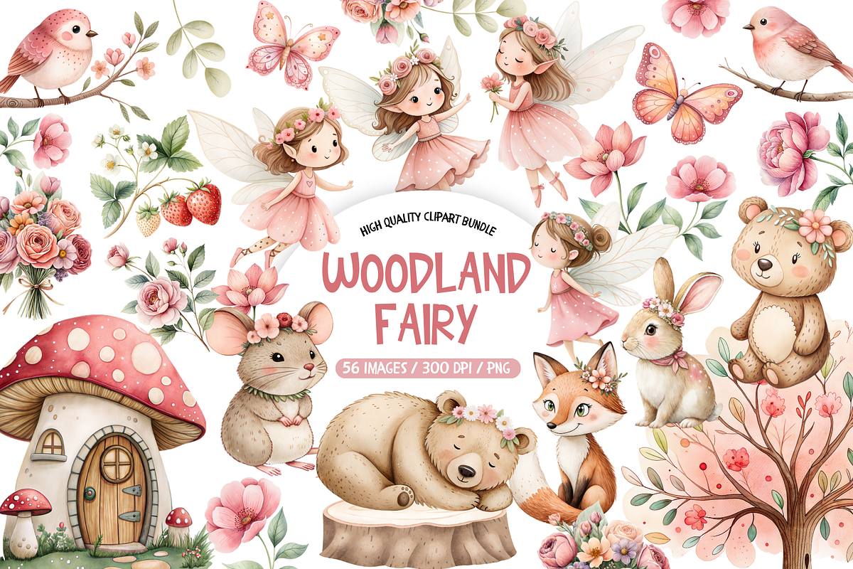 Woodland Fairy Clipart Bundle, an Illustration by TatiMockup (Photo 1 of 6)