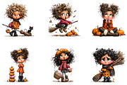 Whimsical Halloween Girl Clipart, a Seasonal Illustration by CreationArt (Thumbnail 2 of 5)