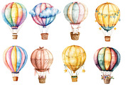 Pastel Hot Air Balloons Clipart, an Illustration by Designworld (Thumbnail 2 of 5)