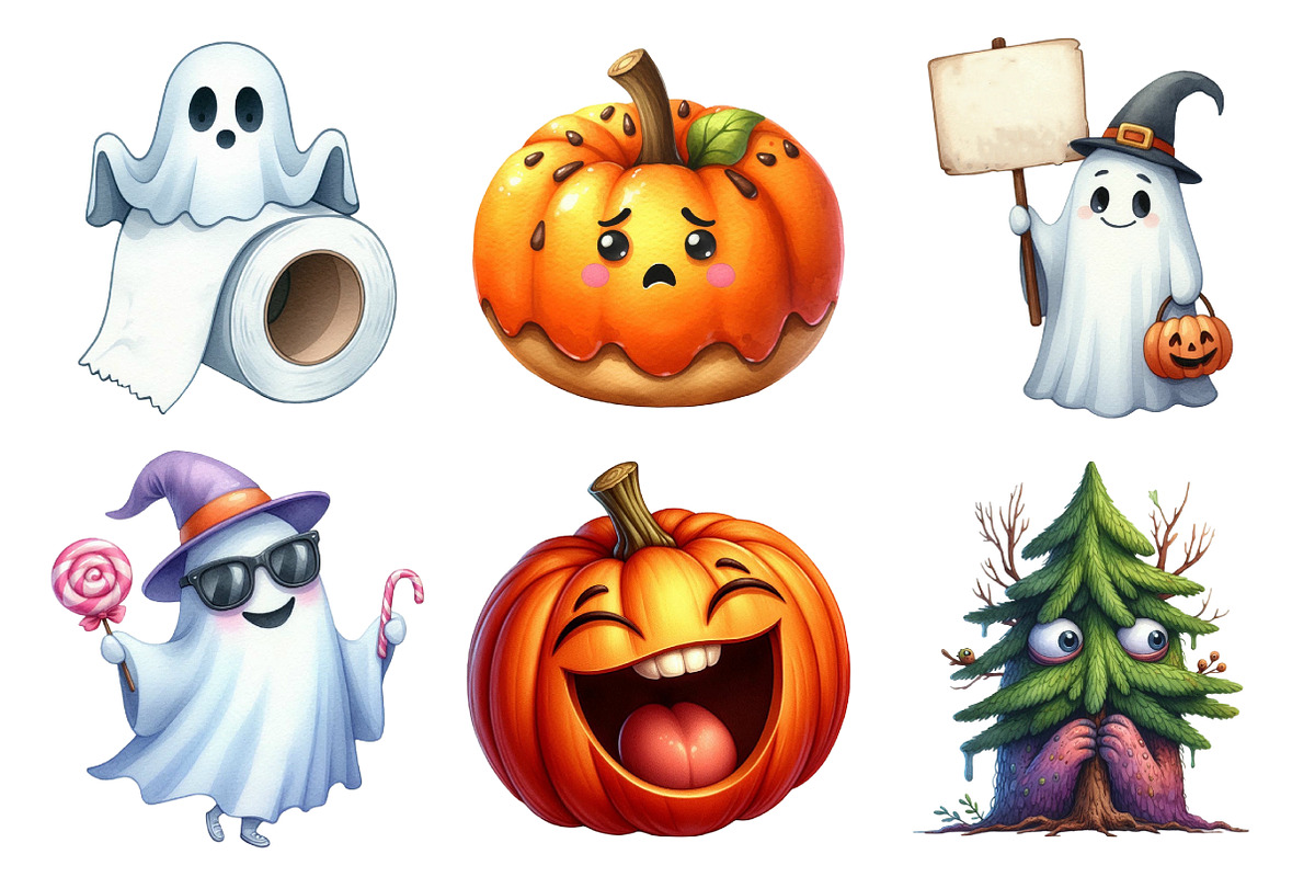 Watercolor Funny Halloween Clipart, an Illustration by Daily.Designs (Photo 3 of 5)