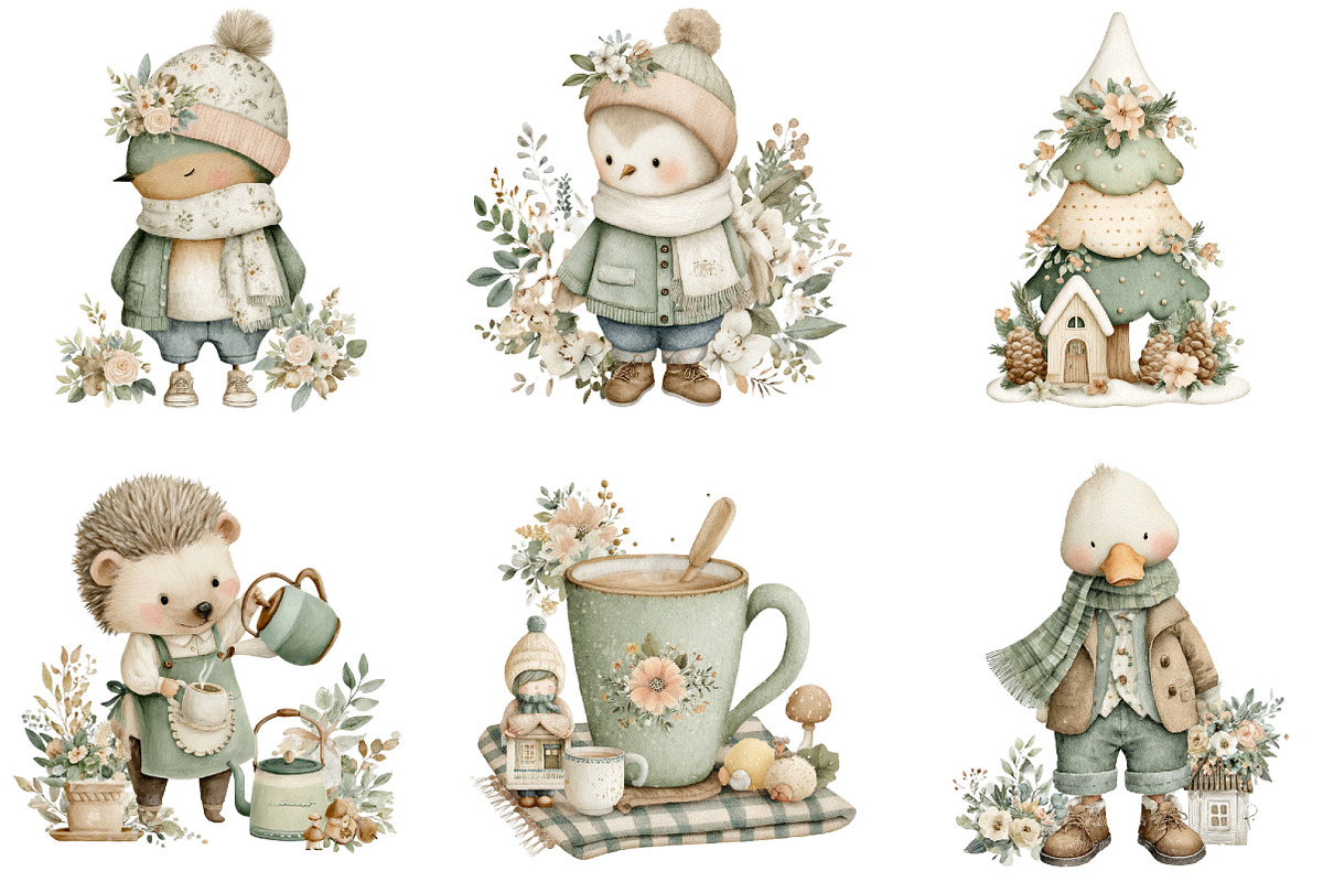 Cozy Cottagecore Winter Animal Clipa, an Illustration by DreamCafeArt (Photo 3 of 6)