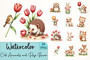 Cute Animals and Tulip Flower Clipar, an Illustration by CrexoraLab (Thumbnail 4 of 5)