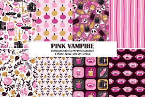 Pink Vampire Seamless Pattern Bundle