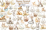 Bunny Neutral Sleeping Animals png, an Illustration by Watercolor design (Thumbnail 1 of 5)