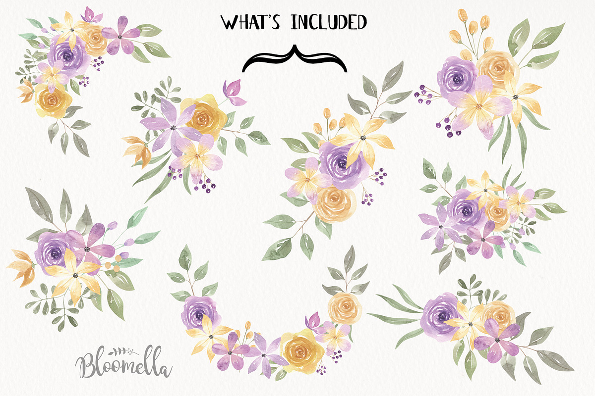 Watercolour Flowers Purple Lemon Kit, an Illustration by Bloomella (Photo 7 of 7)