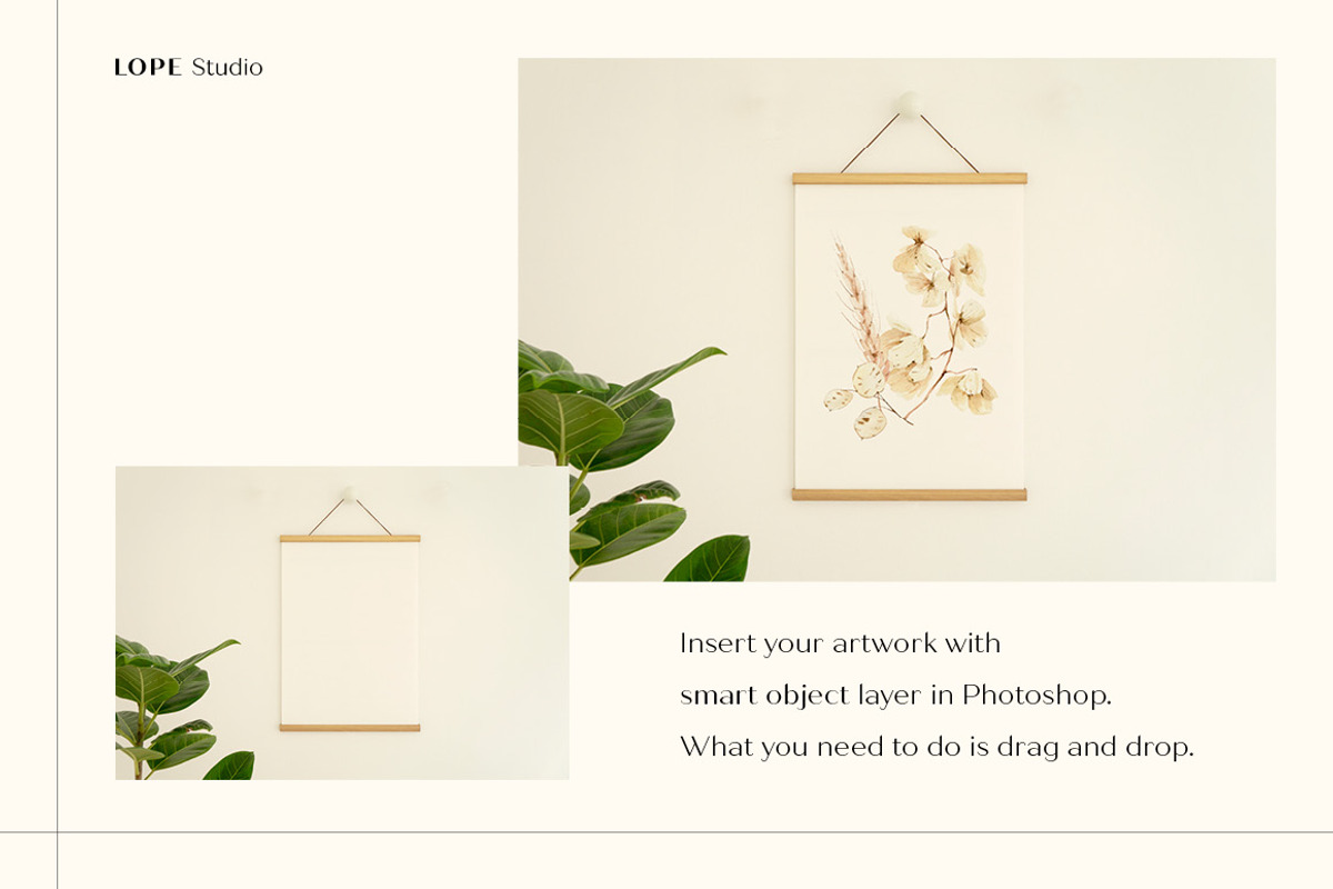 Poster Mockup with Wood Hanger, a Print Template by LOPEstudio (Photo 4 of 5)
