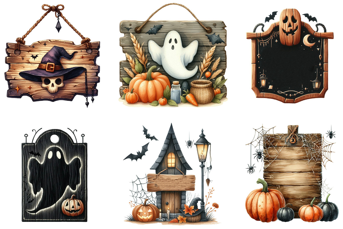 Halloween Wood Sign Clipart, an Illustration by Designking (Photo 3 of 5)