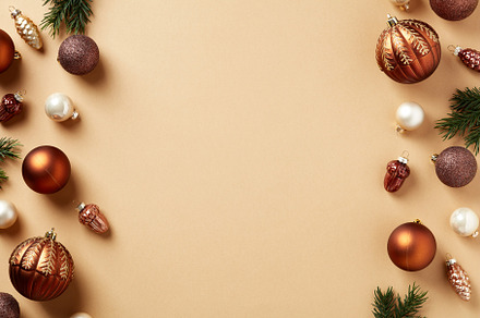 Christmas composition. Frame made of vintage Christmas decorations, baubles, fi, a Holiday Photo by photoguns