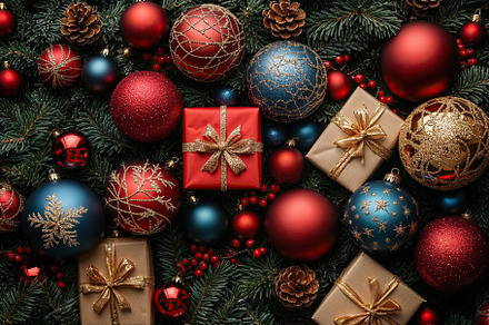 Christmas decor with gifts and ornaments. Generative AI, a Holiday Photo by OSORIOartist