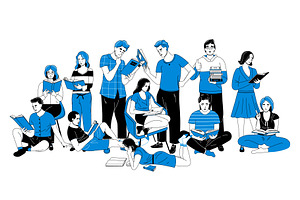 Group of young people reading books, an Education Illustration by Yayasya
