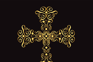 Ornament Cross Gold Color Vector