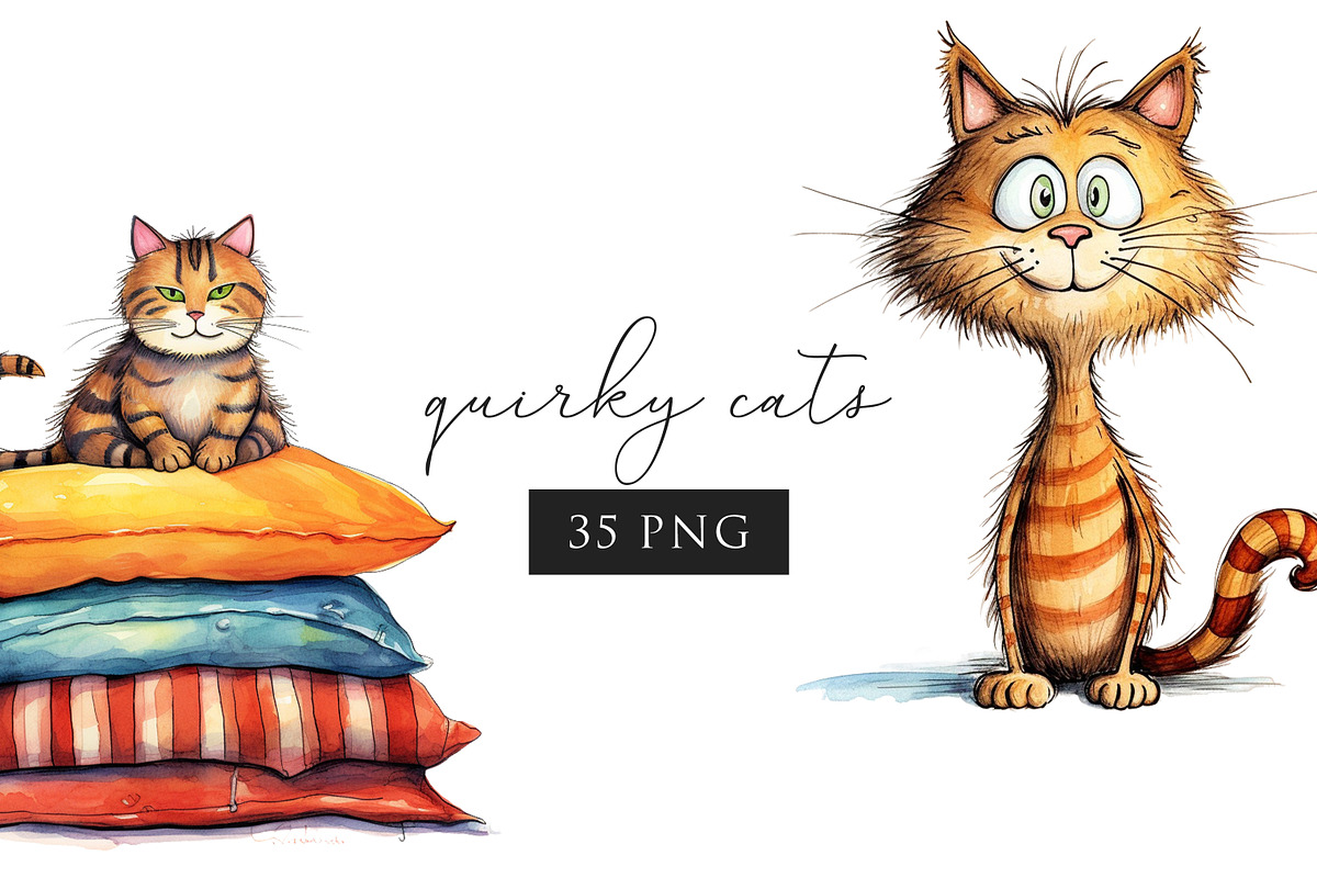 Quirky & Whimsical Cat Clipart Set, an Animal Illustration by PaintPixelCo (Photo 10 of 10)