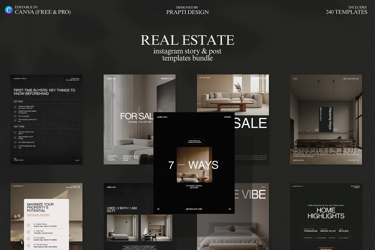Modern Real Estate Post & Story Kit, a Social Media Template by Prapti Design (Photo 1 of 10)