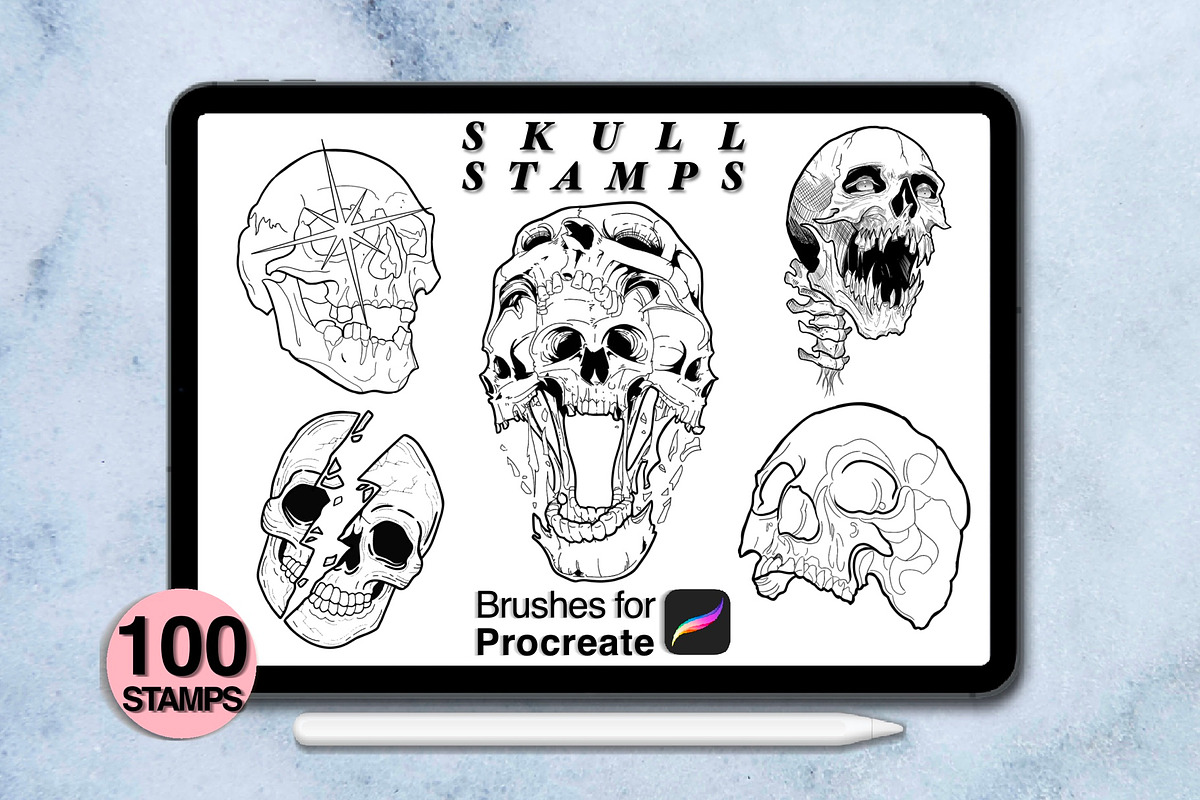 100 procreate skull stamps, a Brush Add-On by Arts For Peace (Photo 5 of 10)