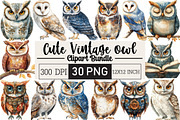 Vintage Owl Clipart, an Illustration by Black Bird Studio (Thumbnail 1 of 6)